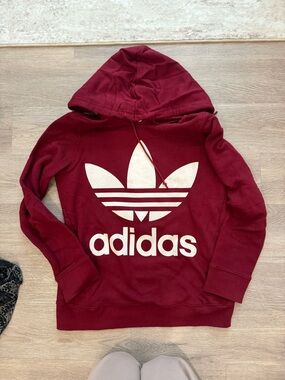 adidas Maroon Pullover Hoodie with White Logo